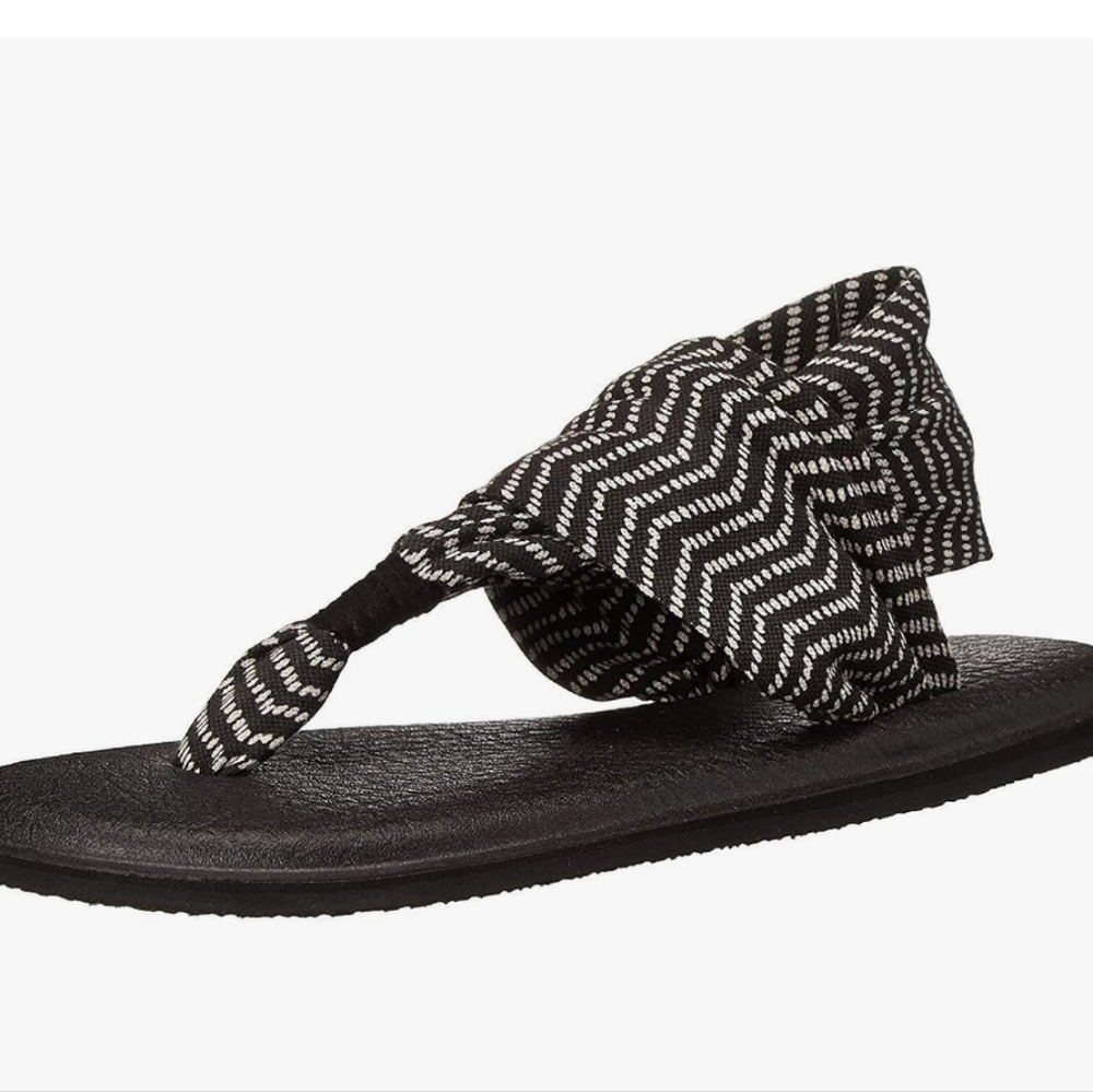 Sanuk Yoga Sling 2, black/off white sandals, size 9 - Picture 2 of 10